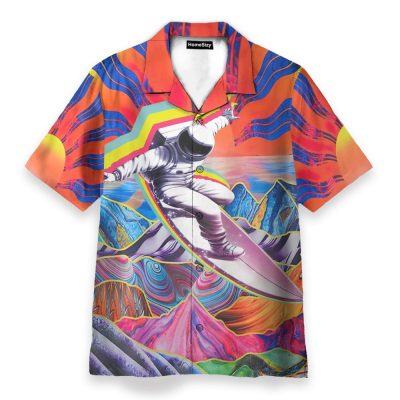 Astronaut Surfing In Hippie Trippy Mountain Hawaiian Shirt