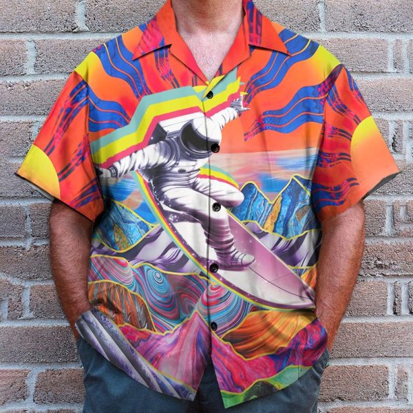 Astronaut Surfing In Hippie Trippy Mountain Hawaiian Shirt