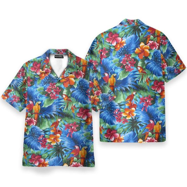 Parrot In Tropical Green Leaves Hawaiian Shirt & Beach Shorts