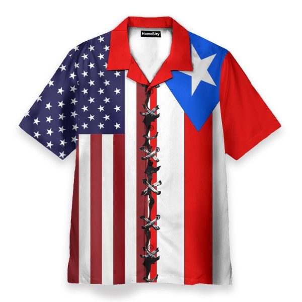 Puerto Rico Flag Men'S Button'S Up Shirts Hawaiian Shirt