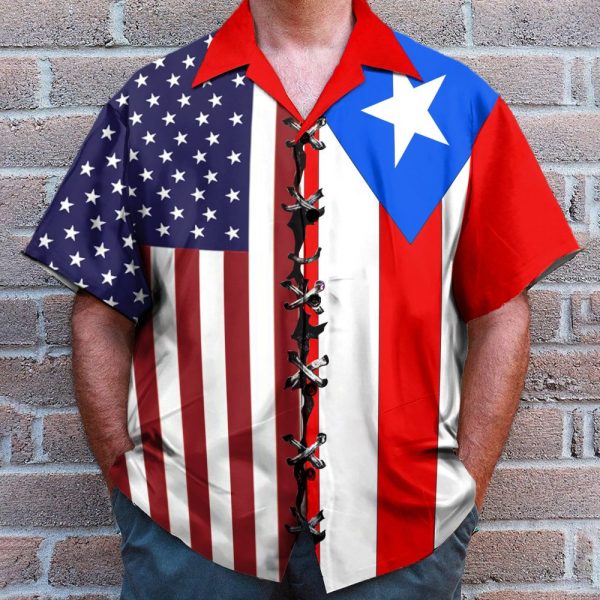 Puerto Rico Flag Men'S Button'S Up Shirts Hawaiian Shirt