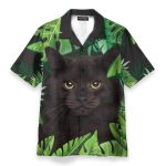 Beach Black Cat In Tropical Green Leaves Hawaiian Shirt