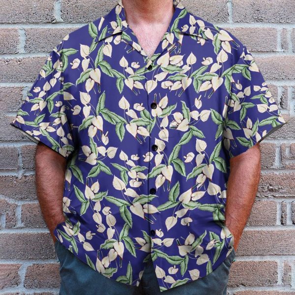 Tom Selleck Magnum Pi Movie Mini Anthurium Blue Cosplay Costume Hawaiian Shirt & Beach Shorts