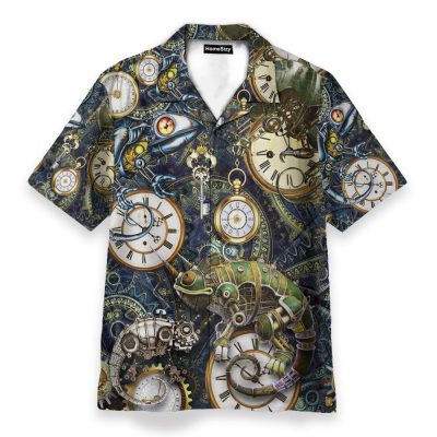 Stay Cool Steampunk Chameleon Men'S Button'S Up Shirts Hawaiian Shirt