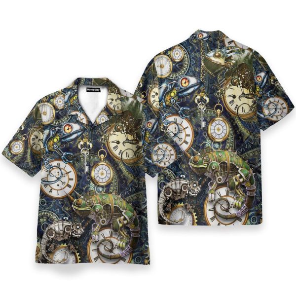 Stay Cool Steampunk Chameleon Men'S Button'S Up Shirts Hawaiian Shirt