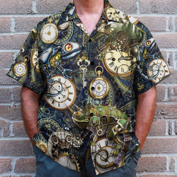 Stay Cool Steampunk Chameleon Men'S Button'S Up Shirts Hawaiian Shirt