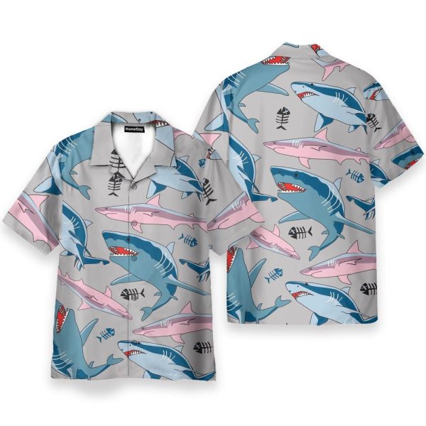 Blue And Pink Shark In The Ocean Hawaiian Shirt & Beach Shorts
