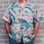 Blue And Pink Shark In The Ocean Hawaiian Shirt & Beach Shorts