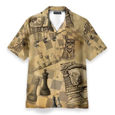 Chess Skull Men'S Button'S Up Shirts Hawaiian Shirt & Beach Shorts