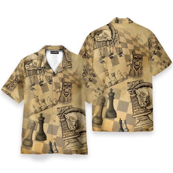 Chess Skull Men'S Button'S Up Shirts Hawaiian Shirt & Beach Shorts