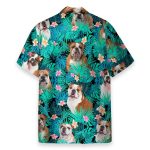 Bulldog In Tropical Green Leaves Hawaiian Shirt