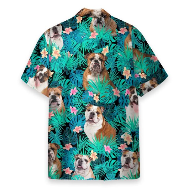 Bulldog In Tropical Green Leaves Hawaiian Shirt