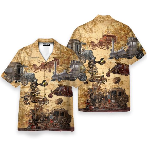 Steampunk Vehicle Design Men'S Button'S Up Shirts Hawaiian Shirt