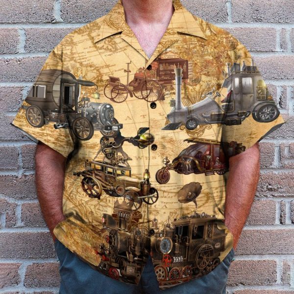 Steampunk Vehicle Design Men'S Button'S Up Shirts Hawaiian Shirt