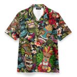Summer Aloha Colorful Tiki Tiki Hawaiian Shirt & Beach Shorts