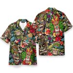 Summer Aloha Colorful Tiki Tiki Hawaiian Shirt & Beach Shorts