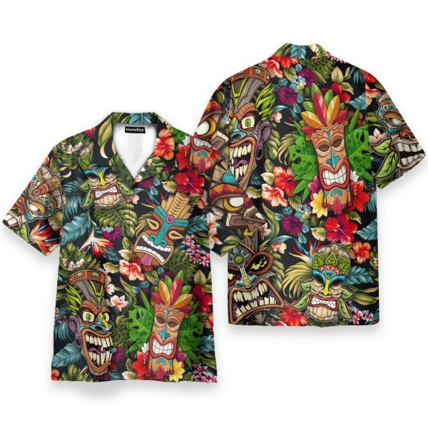Summer Aloha Colorful Tiki Tiki Hawaiian Shirt & Beach Shorts