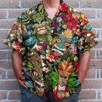 Summer Aloha Colorful Tiki Tiki Hawaiian Shirt & Beach Shorts