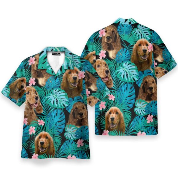 Cocker Spaniel Dog In Tropical Green Leaves Hawaiian Shirt