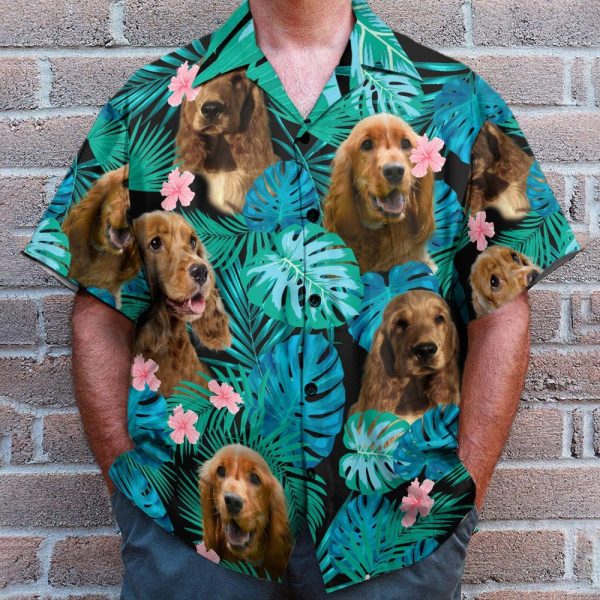 Cocker Spaniel Dog In Tropical Green Leaves Hawaiian Shirt