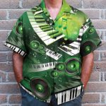 Amazing Green Piano And Loudspeaker Hawaiian Shirt
