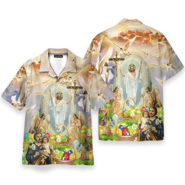 Jesus Happy Easter Men'S Button'S Up Shirts Hawaiian Shirt