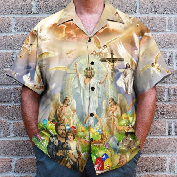 Jesus Happy Easter Men'S Button'S Up Shirts Hawaiian Shirt