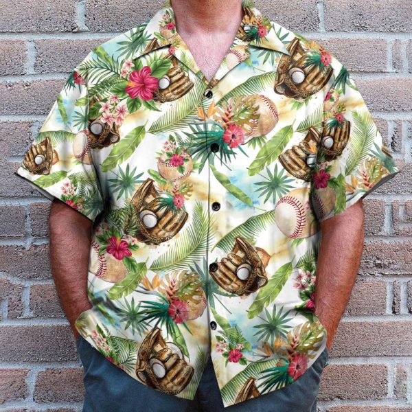 Baseball Tropical Men'S Button'S Up Shirts Hawaiian Shirt & Beach Shorts