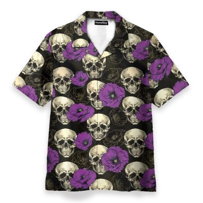 Skull And Purple Flower Tropical Hawaiian Shirt