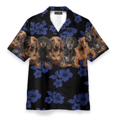 Awesome Dachshund With Blue Flowers Pattern Hawaiian Shirt