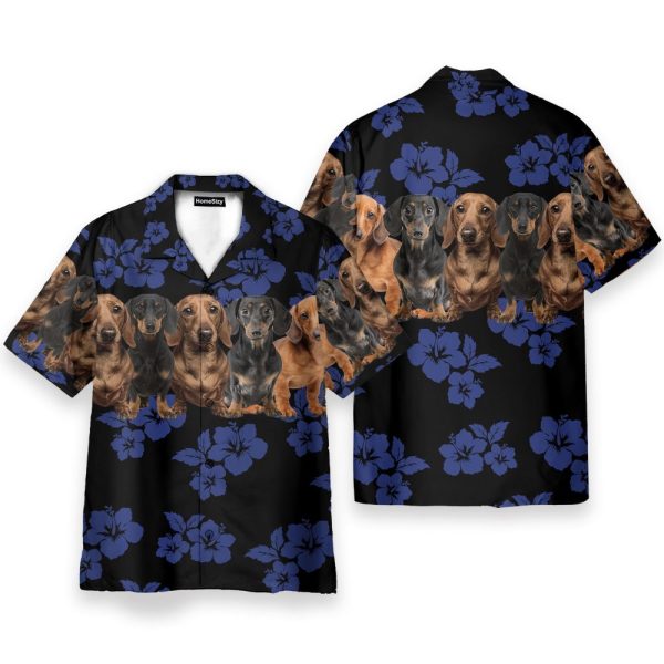 Awesome Dachshund With Blue Flowers Pattern Hawaiian Shirt
