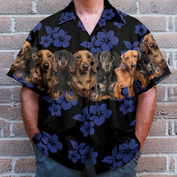 Awesome Dachshund With Blue Flowers Pattern Hawaiian Shirt