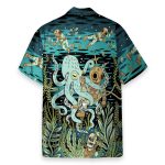 Diver Fighting With Octopus Dark Ocean Pattern Hawaiian Shirt