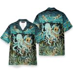 Diver Fighting With Octopus Dark Ocean Pattern Hawaiian Shirt