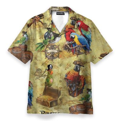 Pirate Parrot Men'S Button'S Up Shirts Hawaiian Shirt & Beach Shorts