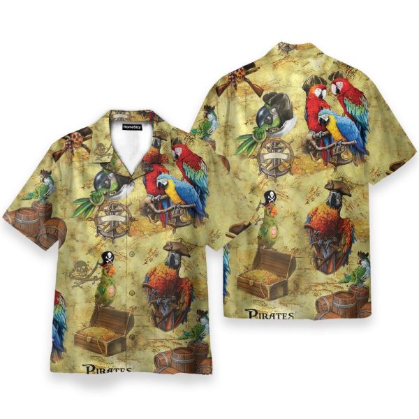 Pirate Parrot Men'S Button'S Up Shirts Hawaiian Shirt & Beach Shorts