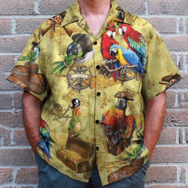 Pirate Parrot Men'S Button'S Up Shirts Hawaiian Shirt & Beach Shorts