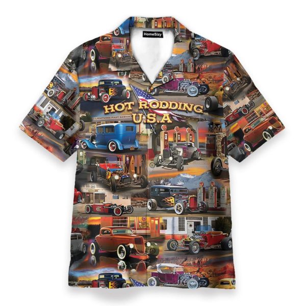 Hot Rodding Usa Car Men'S Button'S Up Shirts Hawaiian Shirt