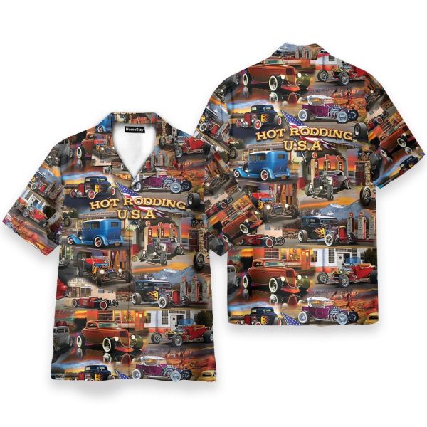 Hot Rodding Usa Car Men'S Button'S Up Shirts Hawaiian Shirt