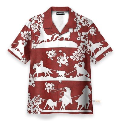 Horse Racing Cowboy Red Team Roping Hawaiian Shirt & Beach Shorts