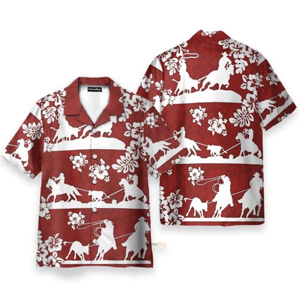 Horse Racing Cowboy Red Team Roping Hawaiian Shirt & Beach Shorts