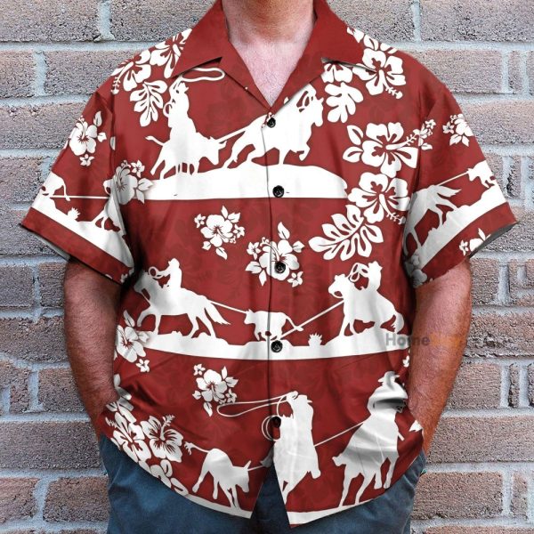 Horse Racing Cowboy Red Team Roping Hawaiian Shirt & Beach Shorts