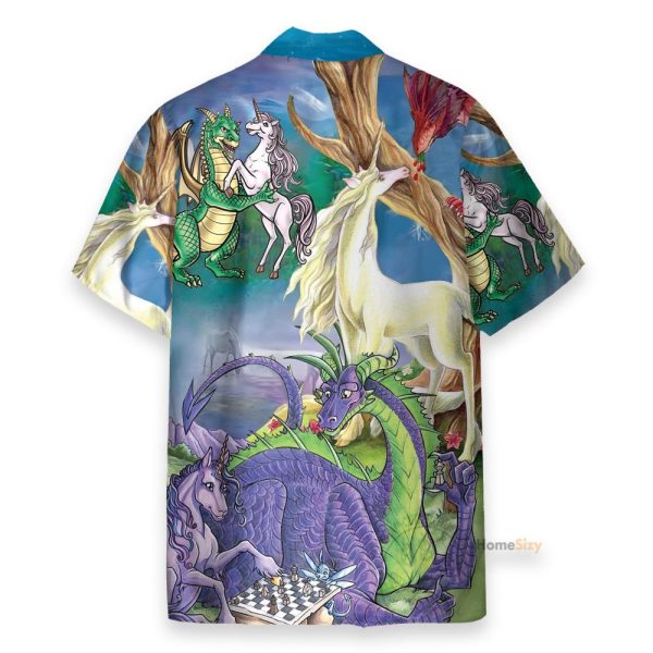 Dragon Unicorn Love Funny Button'S Up Shirts Hawaiian Shirt