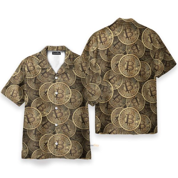 Realistic Seamless Bitcoin Cryptocurrency Hawaiian Shirt & Beach Shorts