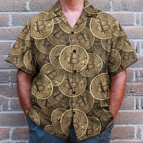 Realistic Seamless Bitcoin Cryptocurrency Hawaiian Shirt & Beach Shorts