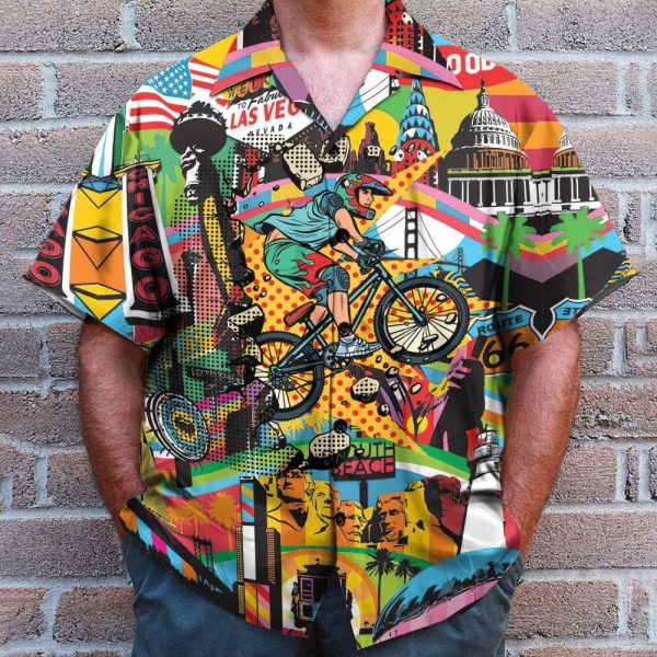 Amazing Cycling Colorful Men'S Button'S Up Shirts Hawaiian Shirt