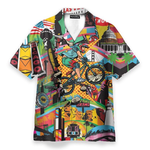 Amazing Cycling Colorful Men'S Button'S Up Shirts Hawaiian Shirt