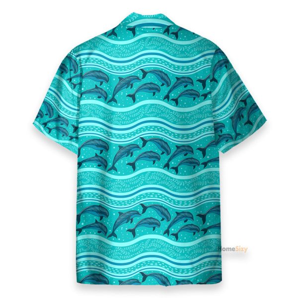 Dolphin Wave Pattern Blue Ocean Hawaiian Shirt & Beach Shorts