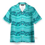 Dolphin Wave Pattern Blue Ocean Hawaiian Shirt & Beach Shorts