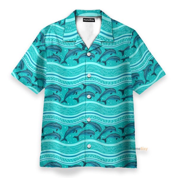 Dolphin Wave Pattern Blue Ocean Hawaiian Shirt & Beach Shorts